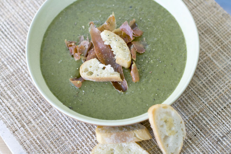 Potato and greens soup with parmesan toasts